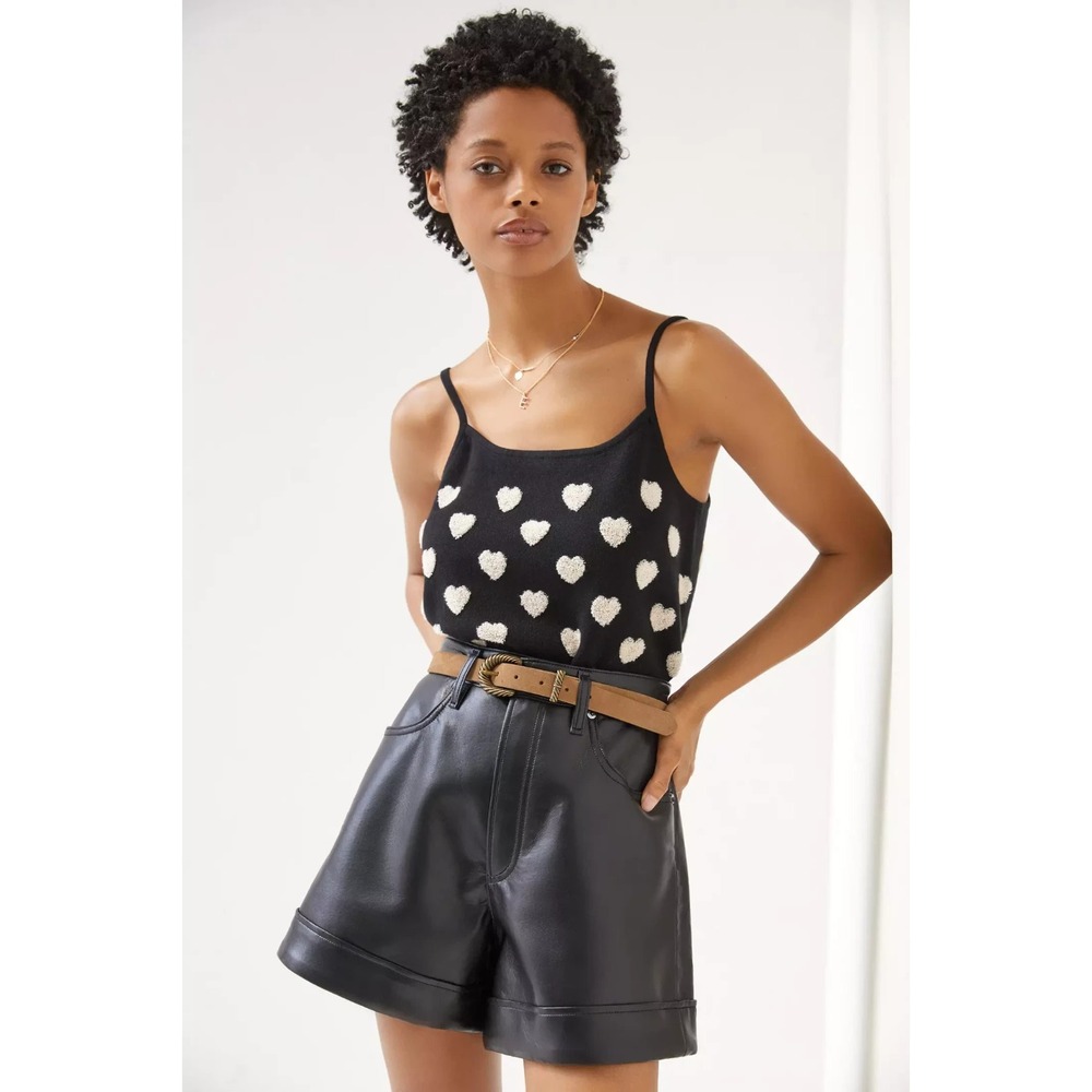 Maeve x Anthro Knit Polka Dot Heart Tank Top In Black Women's Size XS